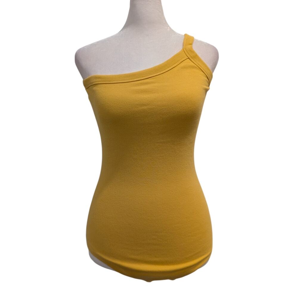 raised by water Yellow One Strap Ribbed Bodysuit XS